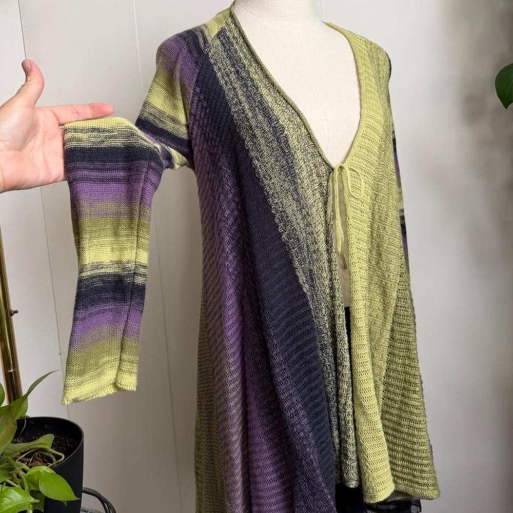 Nic + Zoe Green Purple Gradient Knit Tie Front Cardigan Sweater Womens Small
